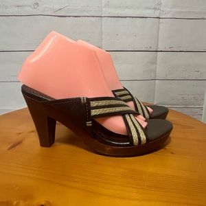 Cole Haan Wood Platform Heels Hemp Canvas Rope Strappy Size 8 D21433 Brown.